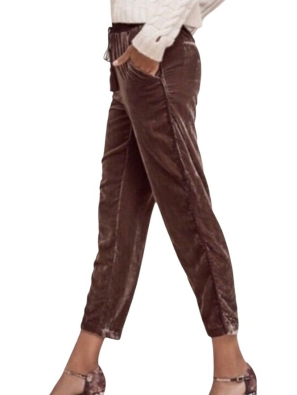 Anthropologie Elevenses Sonia Crushed Velvet Cropped Pants - S. G28